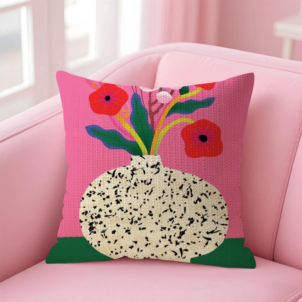 Artistic Potted Plants Cushion Cover Natural Linen Pillow Case DoubleSided Print Decorative Sofa Pillowcase Home Decor Gift