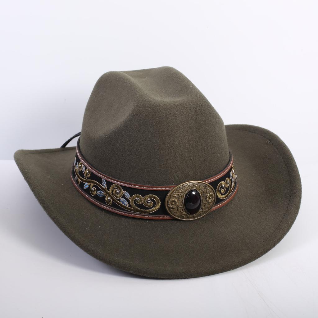 Popular European and American Fashion OL Style One-word Cowboy Hat Men's and Women's High-end Top Hat Jazz Hat Felt Hat