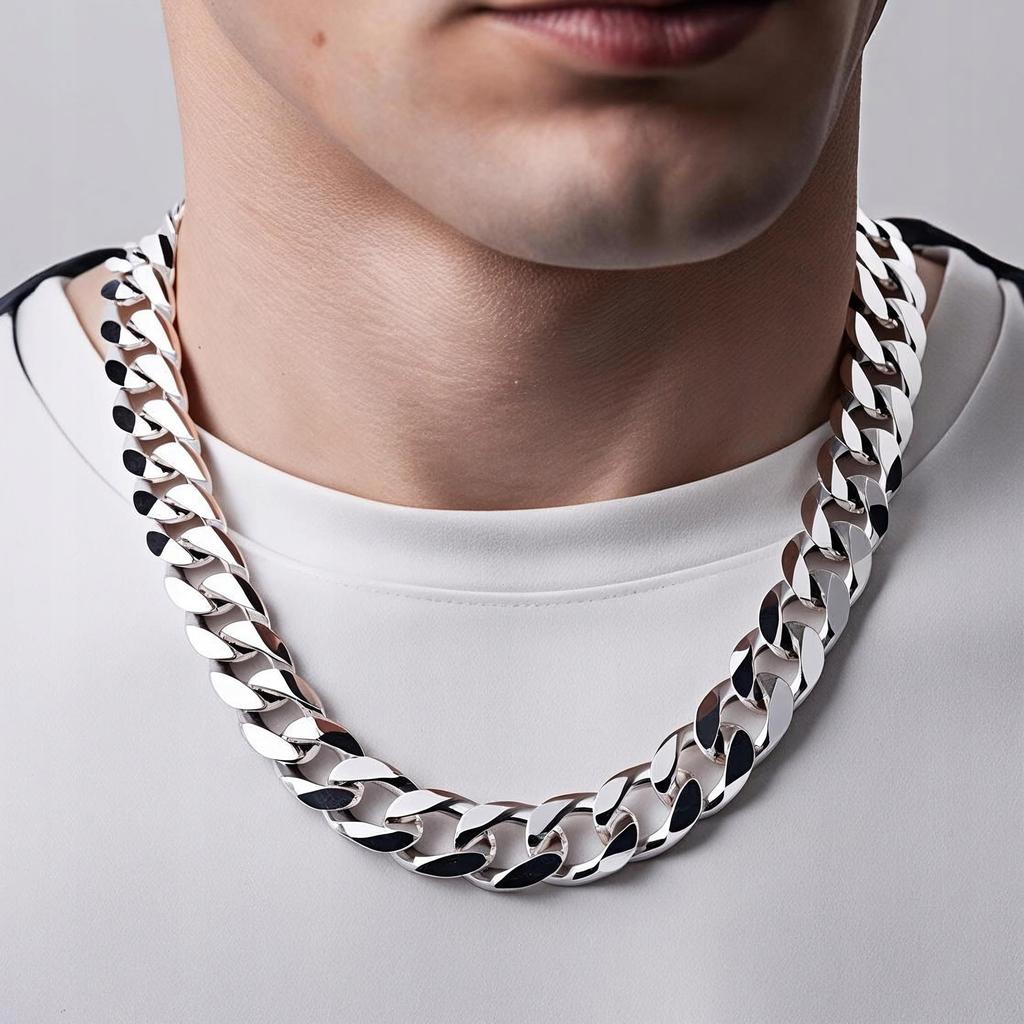 THICK Silver Men' Chain 13mm Cubic Zirconia Silver 925 + FREE