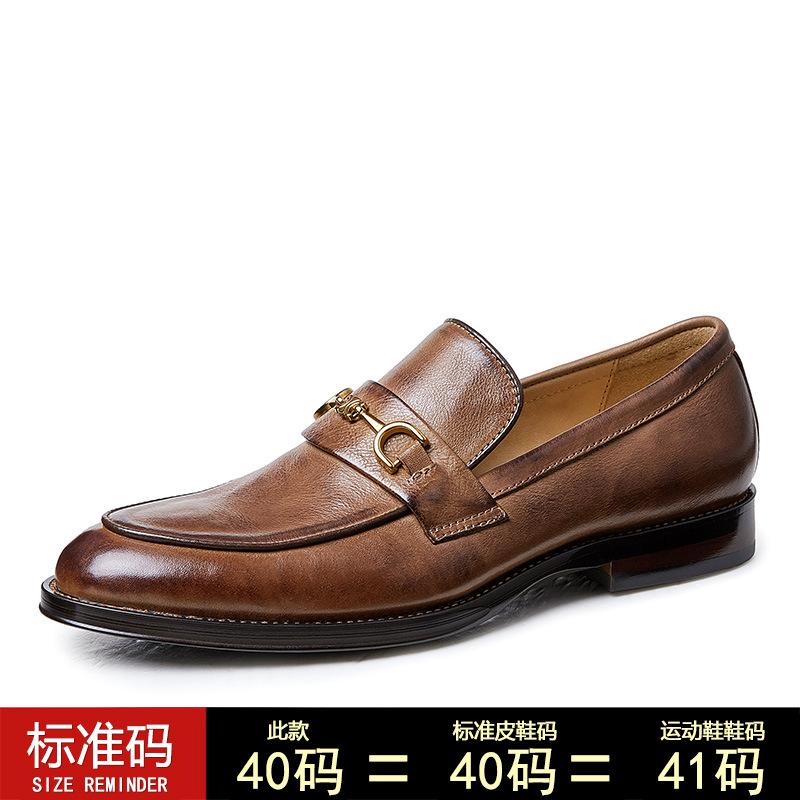 Kožené mokasíny s jedním pedálem Pánské špičkové britské pánské boty na dojíždění do práce Běžné kožené boty z první vrstvy hovězí kůže