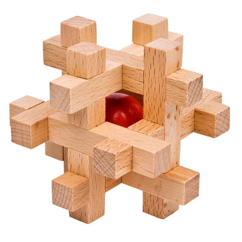 Beechwood Kongming Lock & Luban Puzzle Set for Kids - Wooden Mortise and Tenon Toy