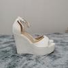Women Sandals Sexy 12cm Peep Toe Ankle Strap Platform Wedge High Heels Sandals Party Red Wedding Dress Ladies Shoes