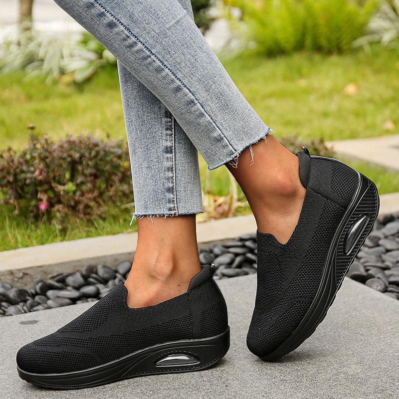 Summer Womens Platform Knitted Sneakers Comfy Breathable Mesh Flats Loafers Woman Air Cushion Sports Shoes For Women