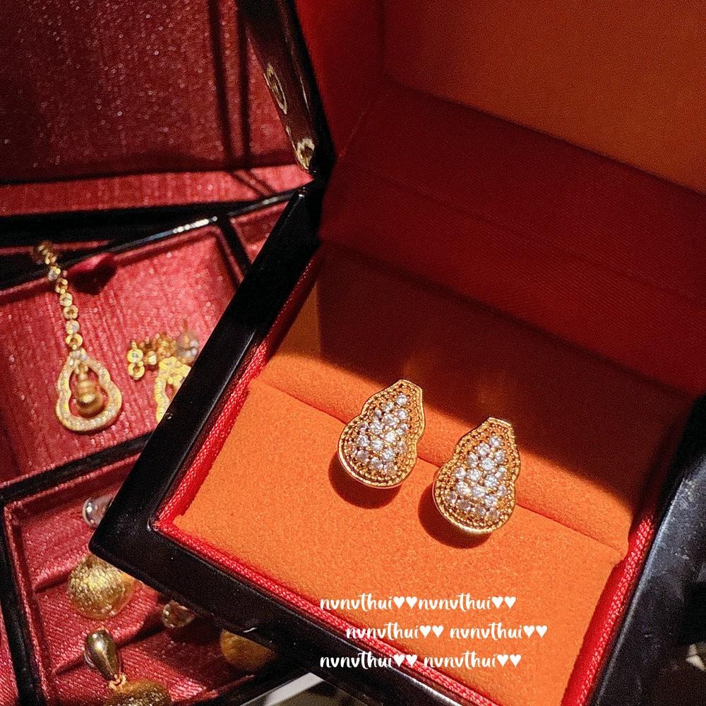 Ancient Gold Chiseled Vajra Pestle Pixiu Pendant Necklace, New Chinese Style, Filigree Ruyi Gourd Earrings, Flower Window