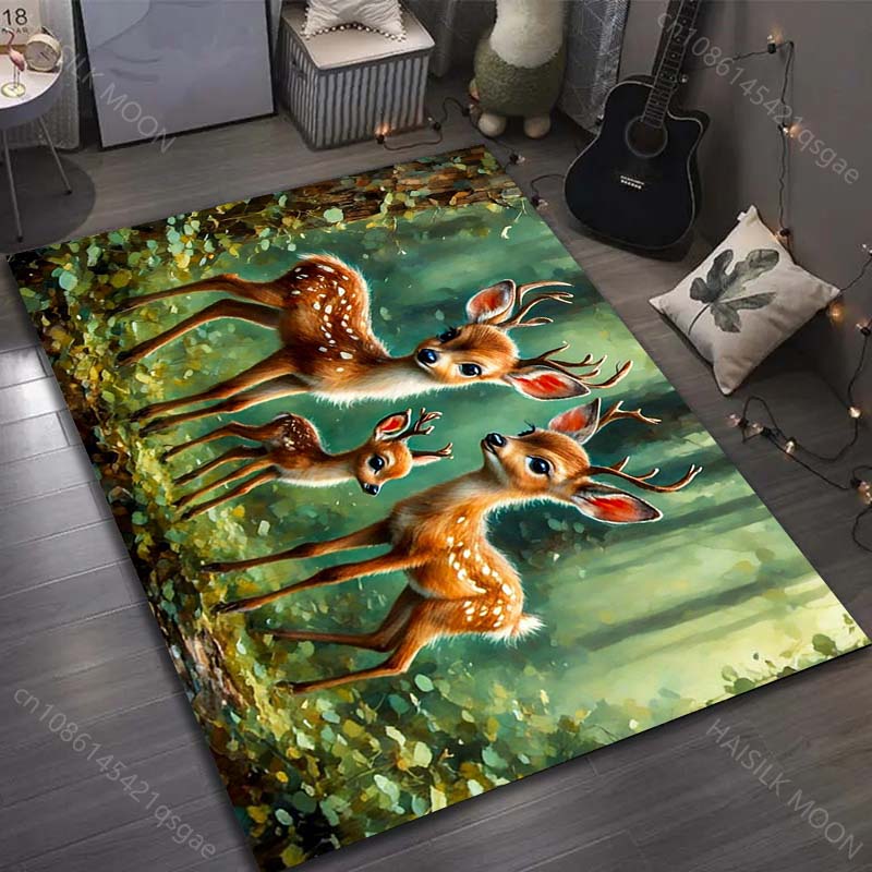 1PC Forest and Deer Print Carpet for Living Room Bedroom Bedside Sofa Floor Mat Modern Home Decor Aisle Corridor Area Rug