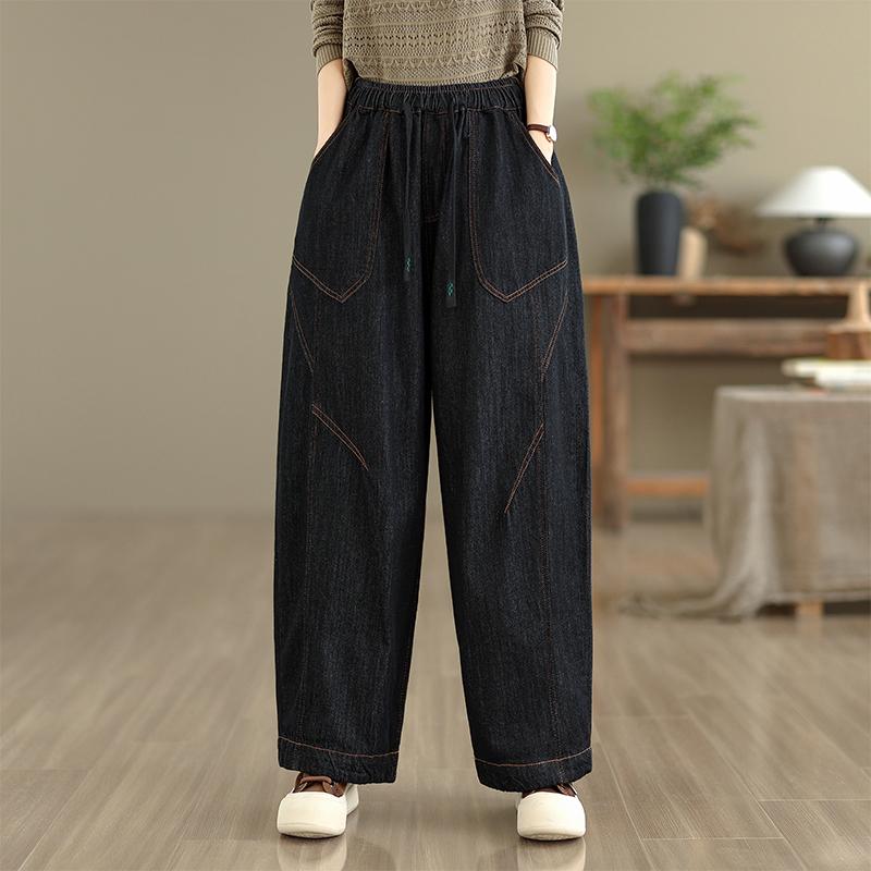 DIMANAF 2025 New Autumn Women Jeans Elastic Waist Denim Pants Loose Trousers Big Size Casual Cotton Vintage