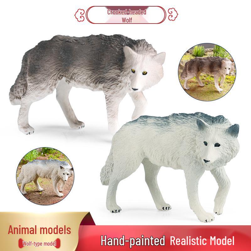 Children's Cognitive Solid Wolf Ornament - Realistic Tilting Head White & Gray Wolf Toy Model