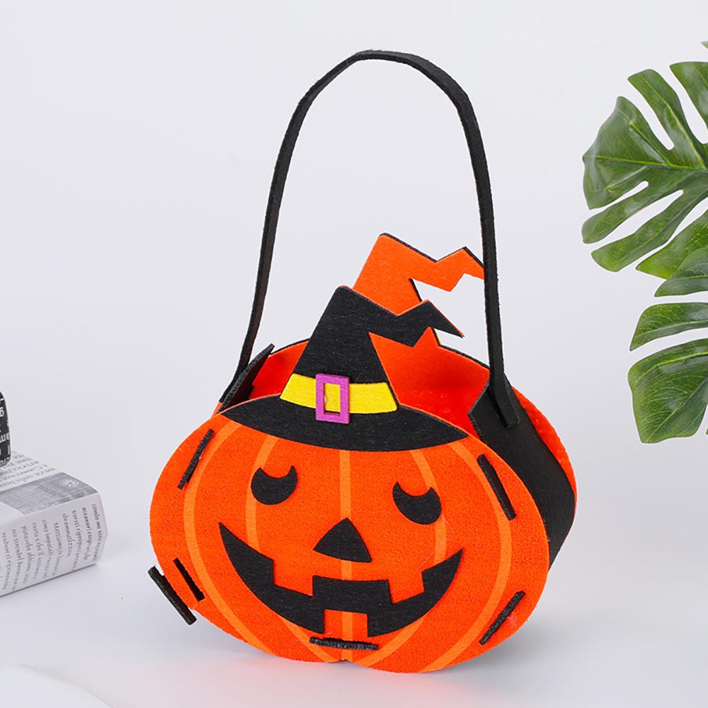 Halloween Pumpkin Candy Bag Halloween Decorative Felt Handbag Halloween Trick Or Treat Goody Bags Kids Halloween Party Gift Bag