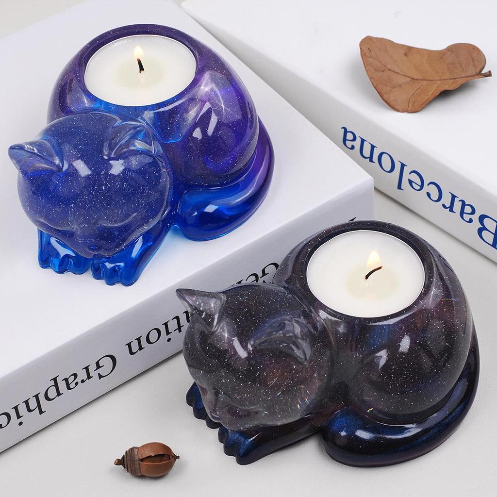 1PC Diy Crystal Dropper Resin Cat Candle Holder Animal Ornament Mirror Silicone Mold