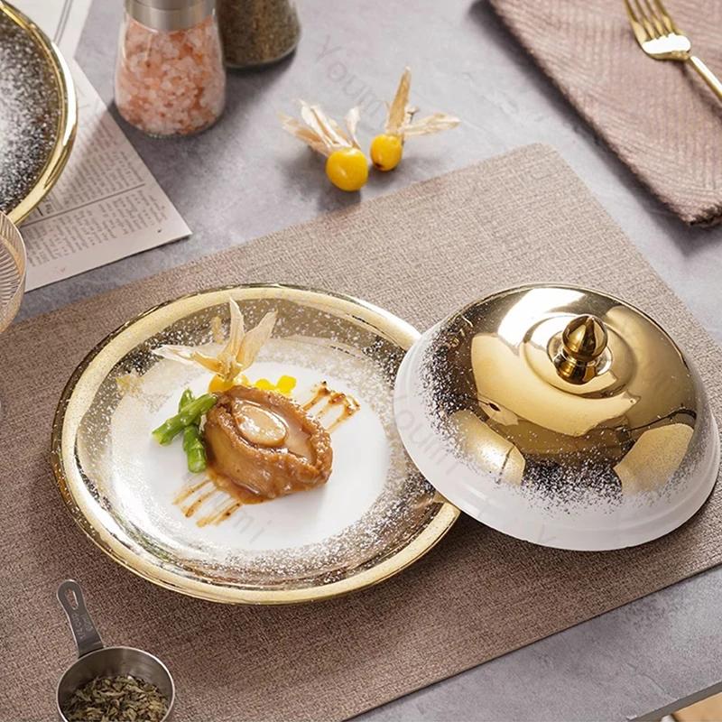 Light Luxury Restaurant Ceramic Plate Set Creative Round Abalone and Sea Cucumber Plate Delicious Dessert Household Tableware