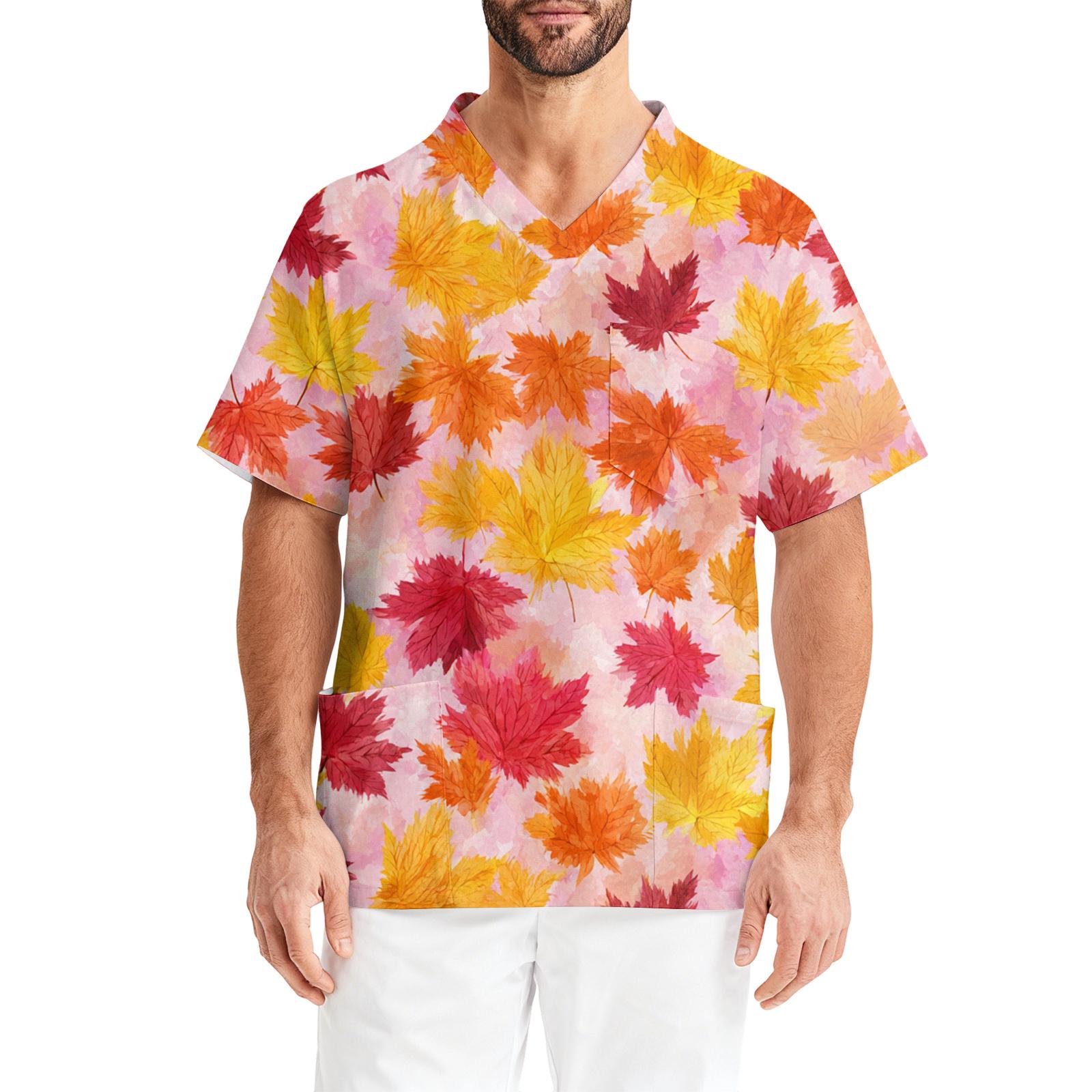 Men s Printing Short Sleeve V-neck Working Blouse Chest Pocket Carer Top XL оранжевый 1590₽