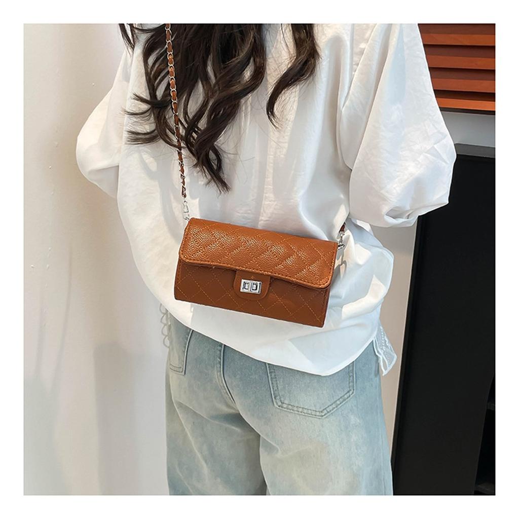 Large Capacity Diamond Lattice Embroidery Line Fashion Chain Temperament Ride Crossbody Shoulder Small Square Bag For Women