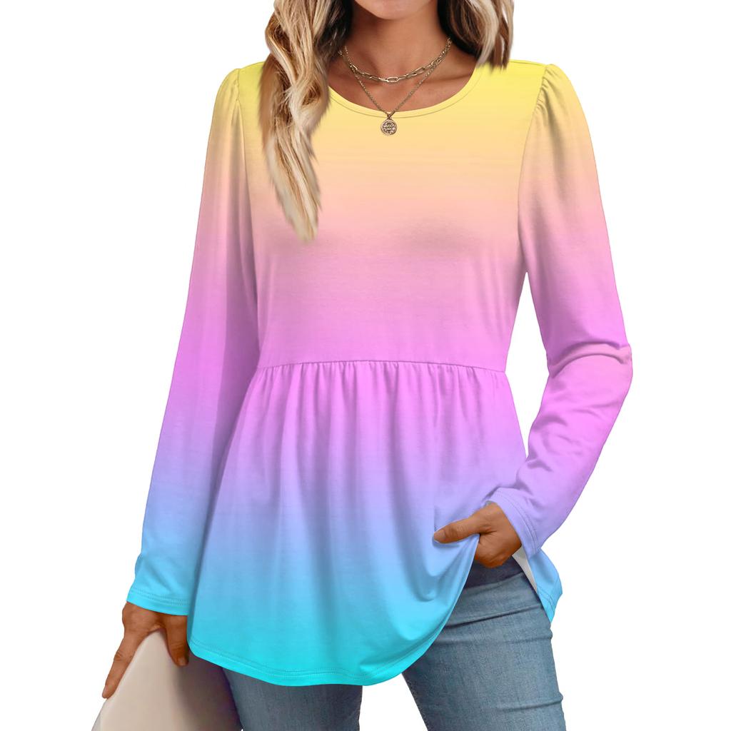 Women's Casual Fashion Long Sleeve Shirt Gradient Tunic Top