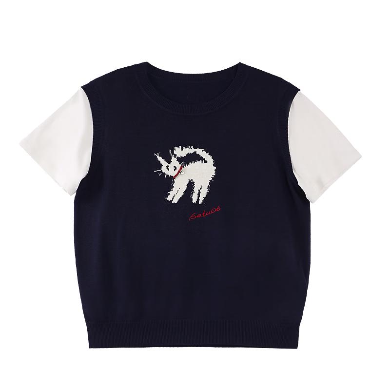 Betu Women s Faux Two-Piece Contrast Knit Top L