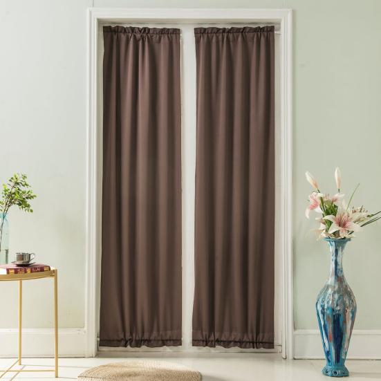 Rod Pocket Door Curtain Thermal French Door Curtain Room Darkening Privacy Blackout Curtain Panel for Kitchen Patio Doors