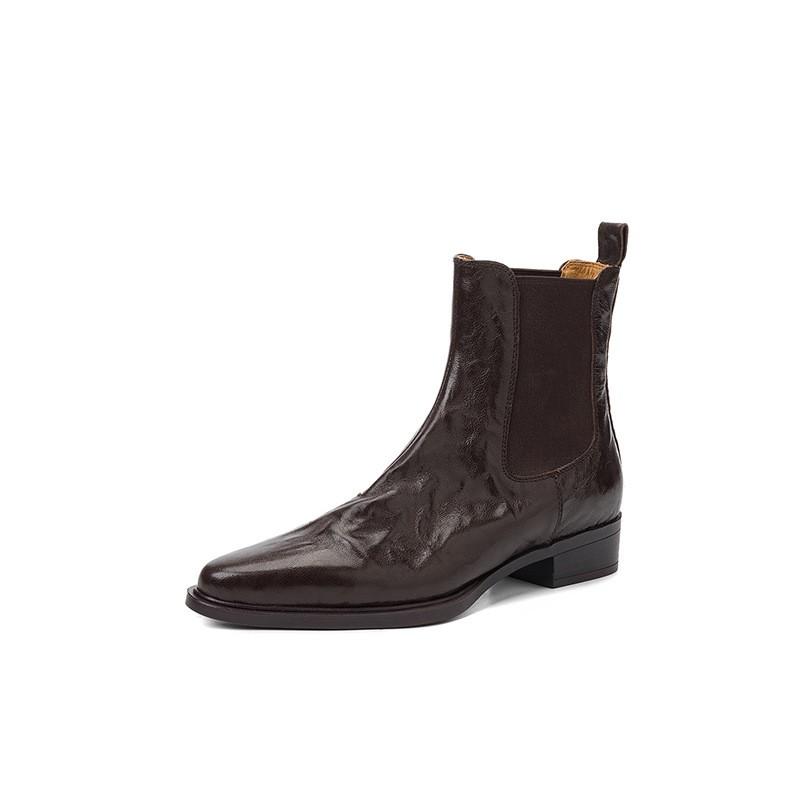 Womens Black Ankle Boots Pointed Toe Chunky Low Heel Slip On Chelsea Fall Winter Fashion Short