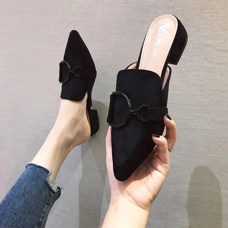Fashion Female Shoes Cover Toe Butterfly-Knot Mules For Women 2024 Slippers Casual Square heel Loafers Slides  New Luxury Pointed