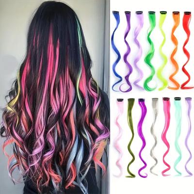 14pcs Colored Hair Extensions For Girls, Crazy Hair Day Accessories, Rainbow Clip In Hair Extensions For Girls Multi Colors Hair Extensions