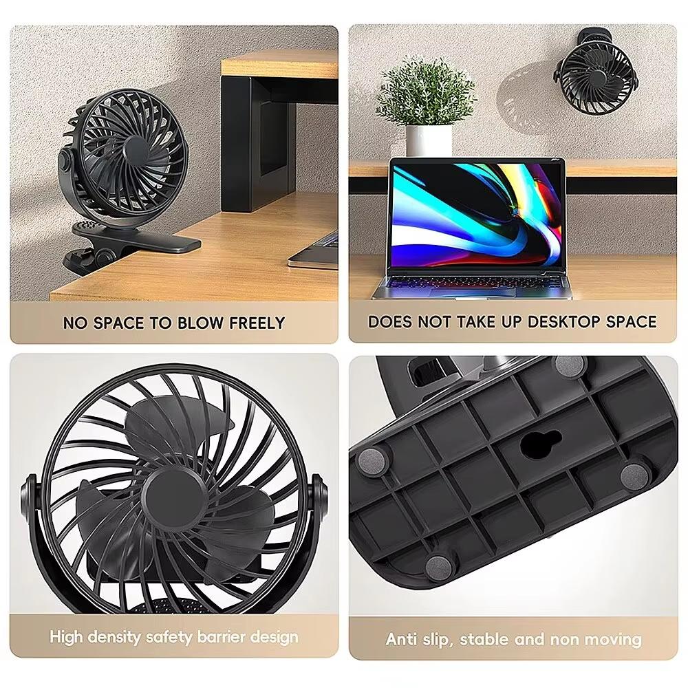 Rechargeable Clip Fan With 720° Rotation, Hanging Design, Night Light, Portable Desk Fan For Office Bedroom Dorm Outdoor