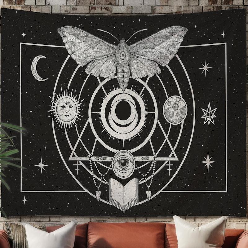 Tapestry Mystical Occult Alchemy with a Moth 75x100