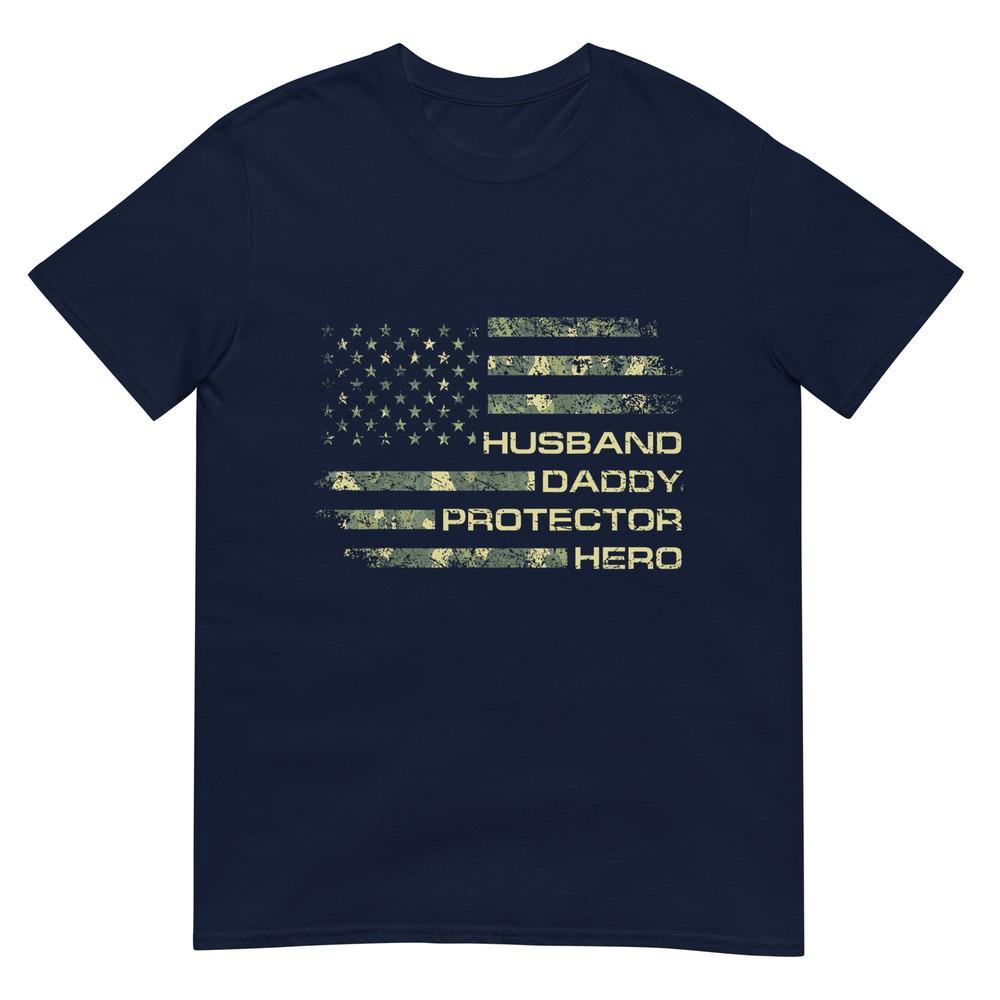 Husband Daddy Protector Hero Fathers Day Camo American Flag Tshirt S