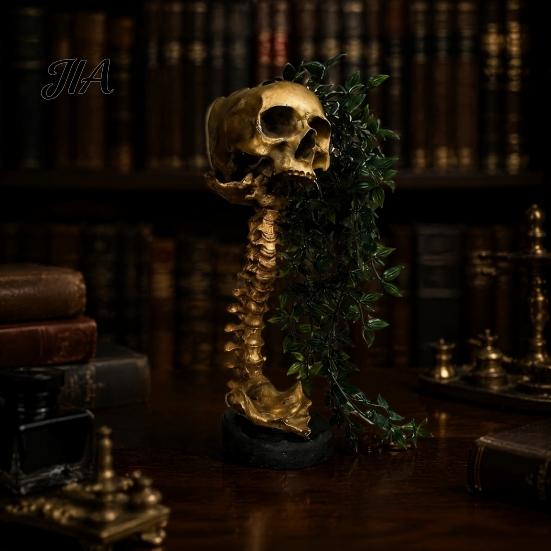 Gotycka Czaszka Doniczka na Sukulenty Pothos, Kreatywna Doniczka Szkielet w Stylu Vintage Metalowym Sztuka Cmentarna Kolumna Kręgosłupa, Pojemnik na Rośliny Liściaste