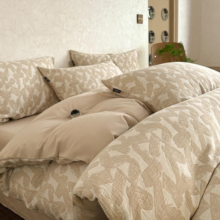 

Class A Maternal Infant Grade 60S Cotton Double-Layer Yarn 4-Pcs Set, Pure Cotton Naked Sleeping Three-Layer Yarn Bed Sheet Quilt Cover 1.2 Sheet3pcs quilt 1.5*2m