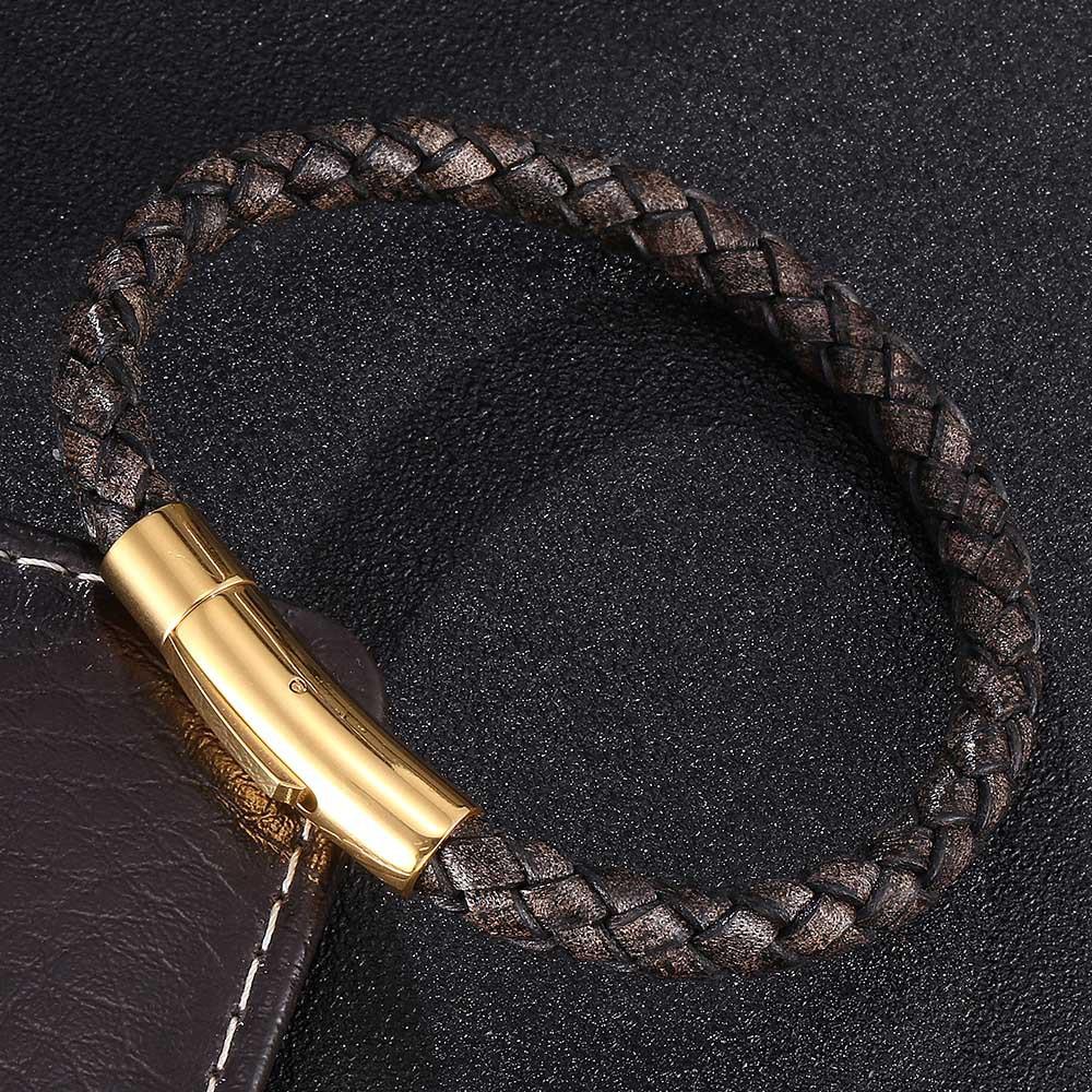 

Браслет плетеный из натуральной кожи 6 мм с магнитной застежкой из нержавеющей стали, ручной работы, винтажный, минималистичный, с цирконом, подарок для мужчин и женщин 22.5cm коричневый