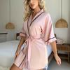 Women's Imitation Silk V-Neck Pajamas and Bathrobe Set