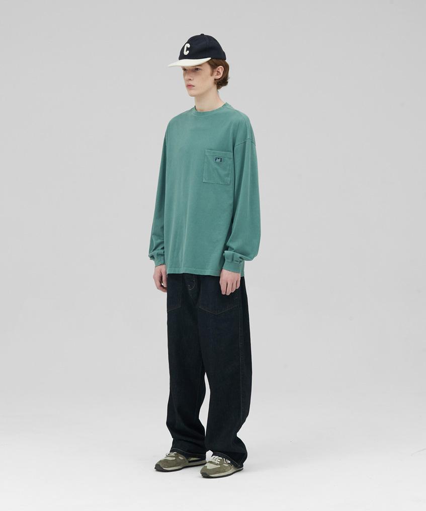 STENDS [M~4Xl] Pigment Long Sleeve Pocket T-Shirt_Green