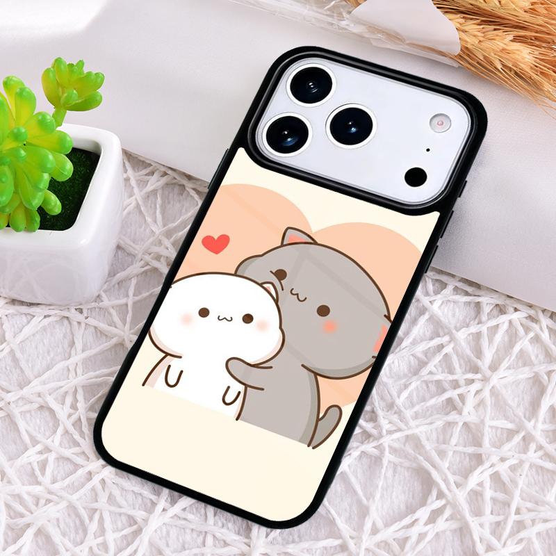 Cartoon Peach Mochi Cat Phone Case for iPhone 17 Air 16 15 11 12 14 13 Pro Max Shockproof Cover