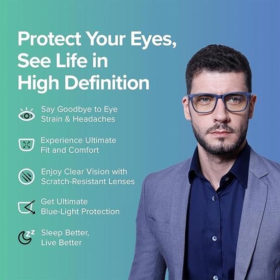 Intellilens | Zero Power Blue Cut Computer Glasses | Anti Glare, Lightweight | UV Protection Specs |Unisex | Blue | Wayfarer | Medium