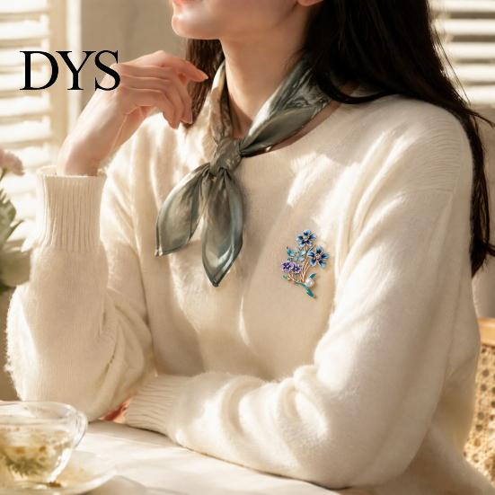 Artistic Branch Brooch Forget-Me-Not Flower Brooch, Floral with Faux Pearl & Rhinestone, Suit Badge Enamel Decorative Accessory for Women Suits Coats