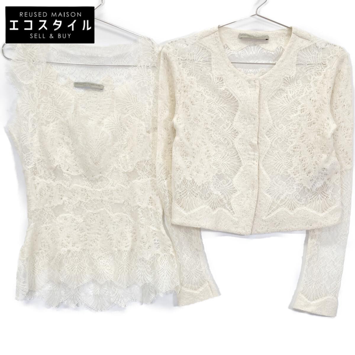 

Ermanno Scervino White cashmere silk blend lace cardigan and sleeveless ensemble set tops 38 whiteUsed