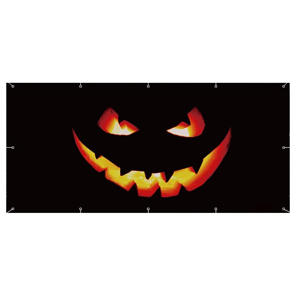 8x7 Ft Halloween Garage Door Banner Hanging Backdrop Garage Door Cover Misty Forest Pumpkin Lantern Scene 243x218 cm