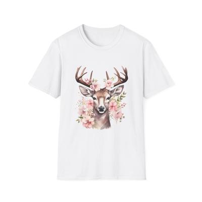 Hirsch Floral Frühling T-Shirt, Geschenk für Naturfreunde, Boho Chic Shirt, Rustikaler Wald