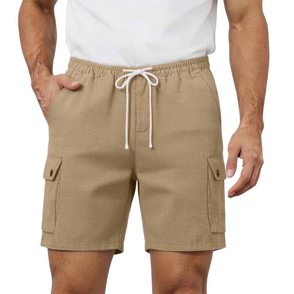 Men's Multi Pocket Cargo Shorts Lightweight Breathable Summer Beach Casual Shorts with Elastic Waistband and Drawstring for Outdoor Activities