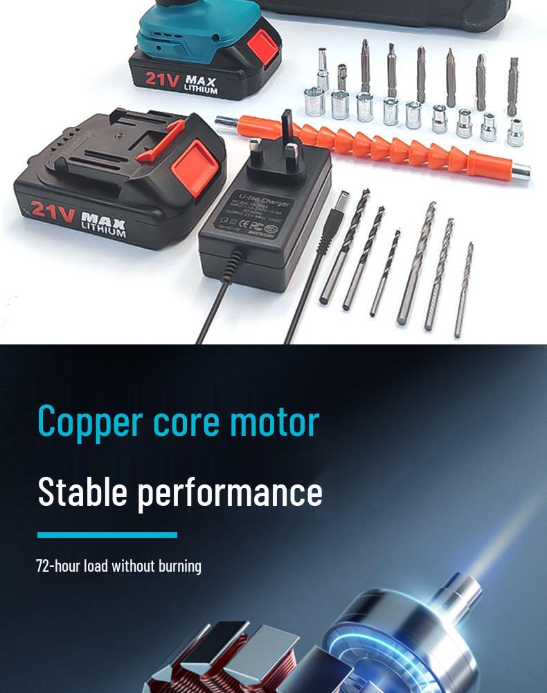 21V Handheld 10mm Lithium Cordless Drill Set - High Power Multi-Function Electric Tool