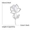 Rose Brooch Pin with Milky White Stone and Rhinestone Petals for Women Shawls and Lapels, 60x34mm, Gold Silver