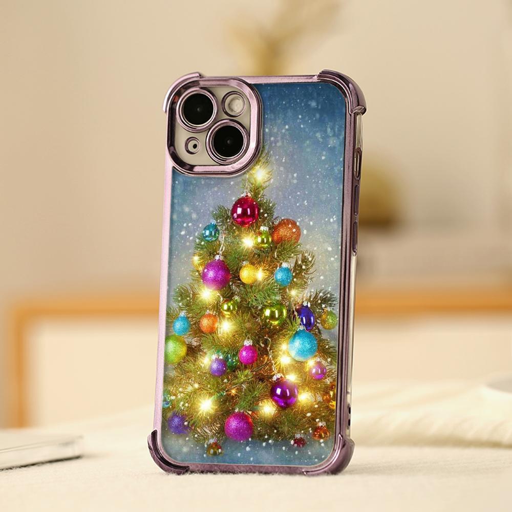 Ae114 Merry Christmas Christmas Tree Art Electroplated TPU Phone Cases for iPhone 16 15 13 11 Pro Max 14 Infinix Smart 8 Four Corner Protection Cover