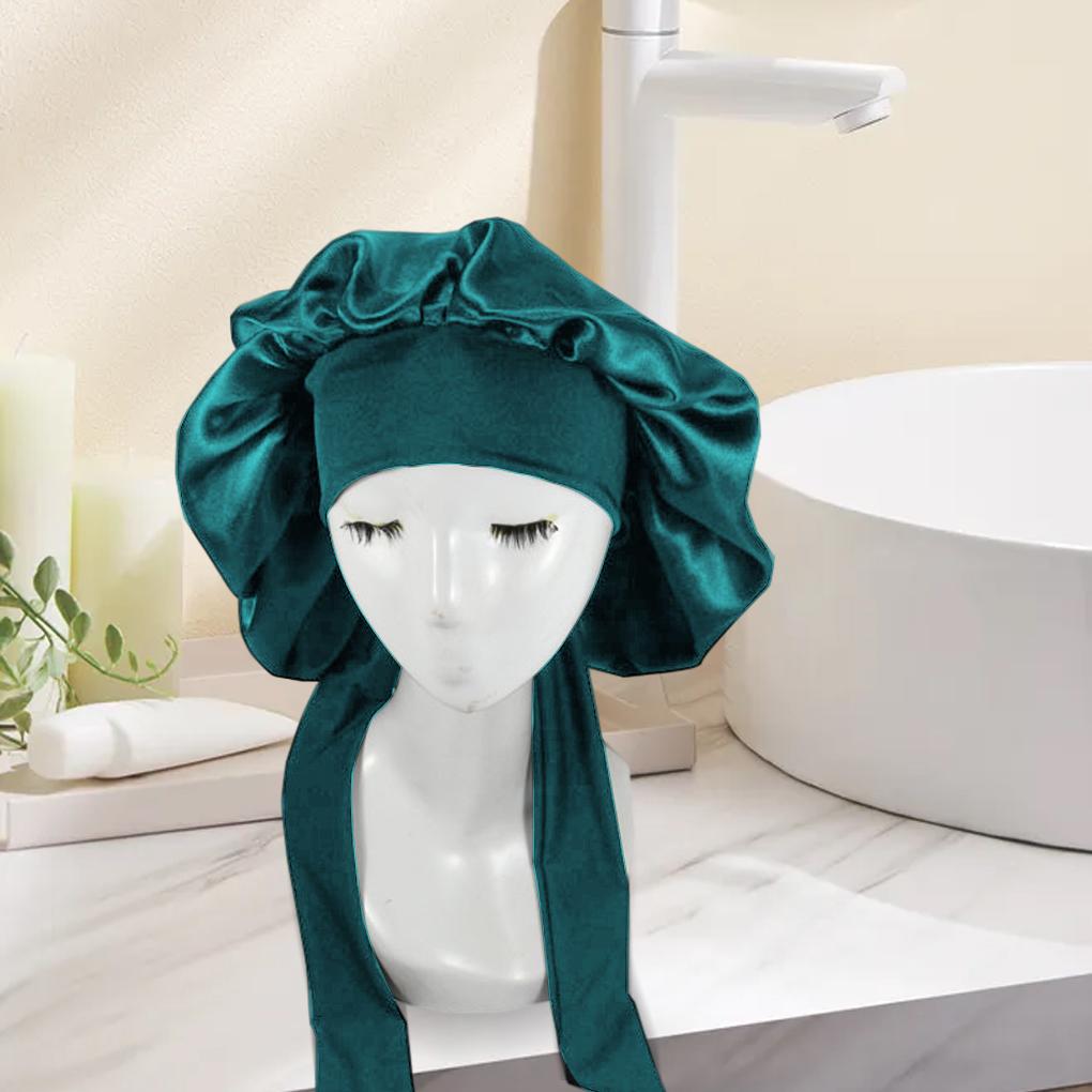 Soft Women Sleep Cap Wide Band Hair Bonnet with Tie Nightcap Reusable Sleeping Hat Portable Hairstyling SPA Barbershop