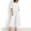 Women's Casual Fashion Sexy Long And Short Sleeve Pullover Shirt Round Neck Literary Retro Color Casual Split Suit