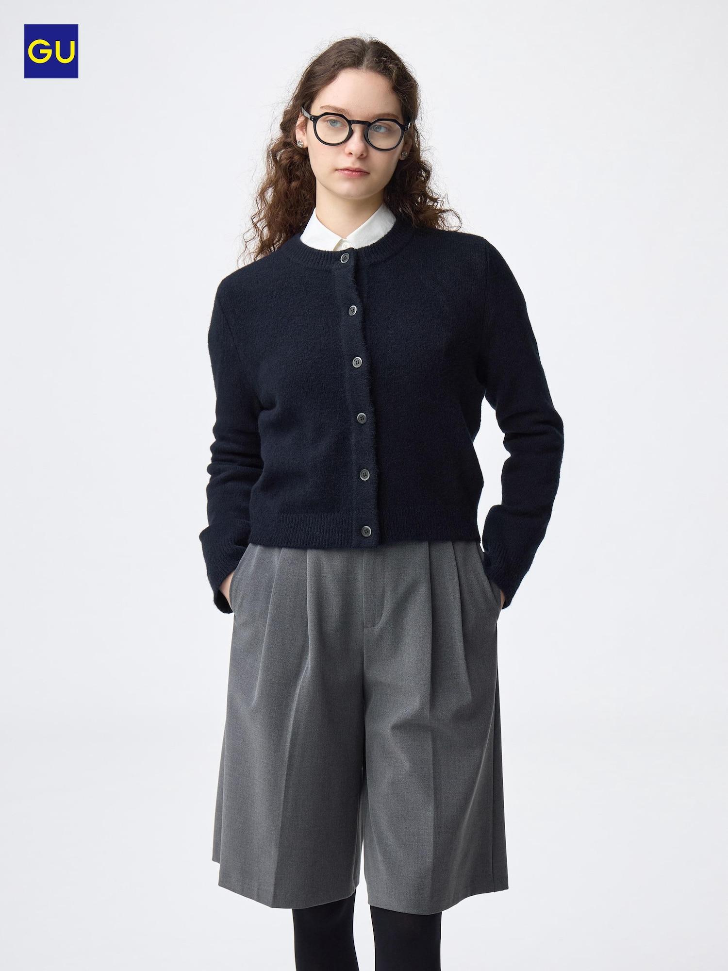 

Uniqlo Гу Пуф Вязаный Крючком Короткий Кардиган с Круглым Вырезом 69 NAVY/WOMEN L