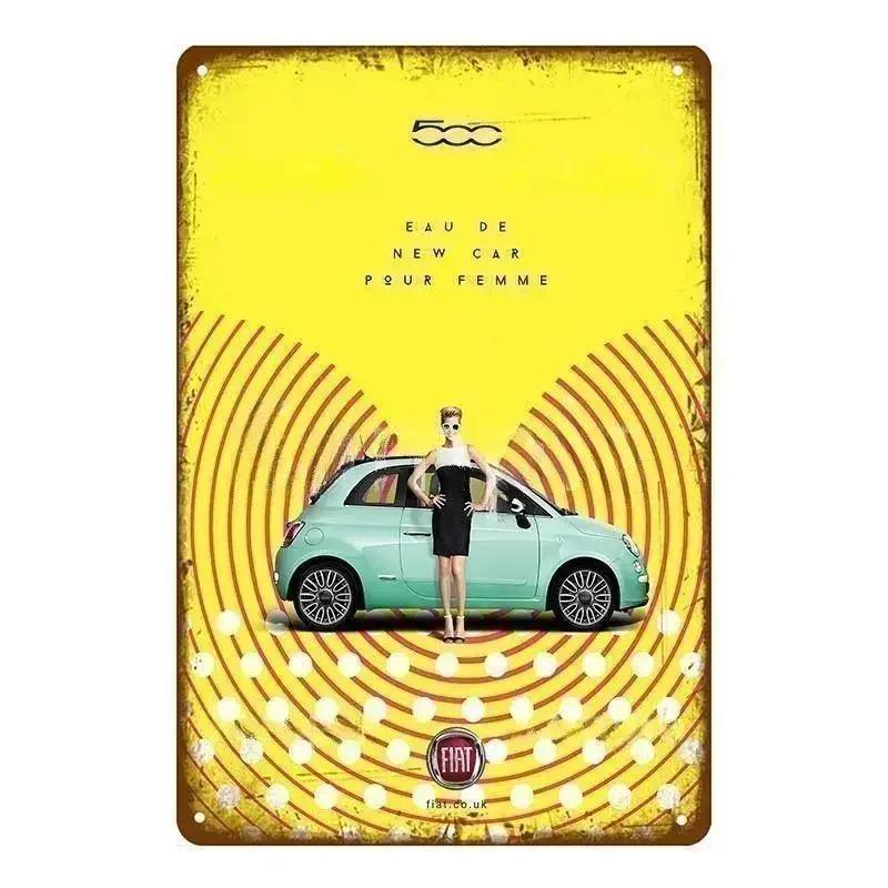 Classic Fiat 500 Vintage Metal Tin Signs Metal Poster Wall Art Decor Poster Cafe Bar Pub Home Wall Decor Car Metal Art Poster