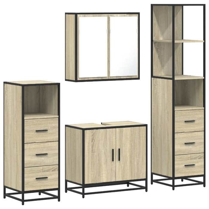 VidaXL Ensemble de meubles de salle de bain 4 pcs chêne sonoma, armoire de salle de bain, armoire de rangement de toilette, 3301246