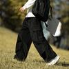 Yousheng Retro Style Cargo Pants Men Oversize Pants with Multiple Pockets Solid Color Casual Wear Sports Drawstring High Street Pants