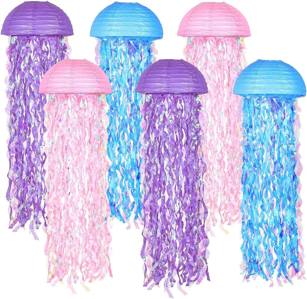 10"Blue Hanging Jellyfish Paper Lanterns - Under the Sea Party & Mermaid Birthday Decorations,Nautical Events, Ocean Theme Classroom,Beach Room Decor
