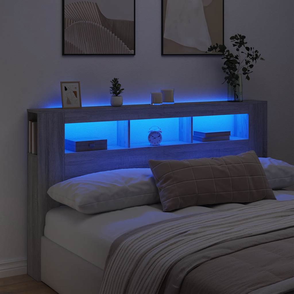 Vidaxl Bettkopfteil mit LED, Sonoma-Eiche Grau, 180 x 18,5 x 103,5 cm