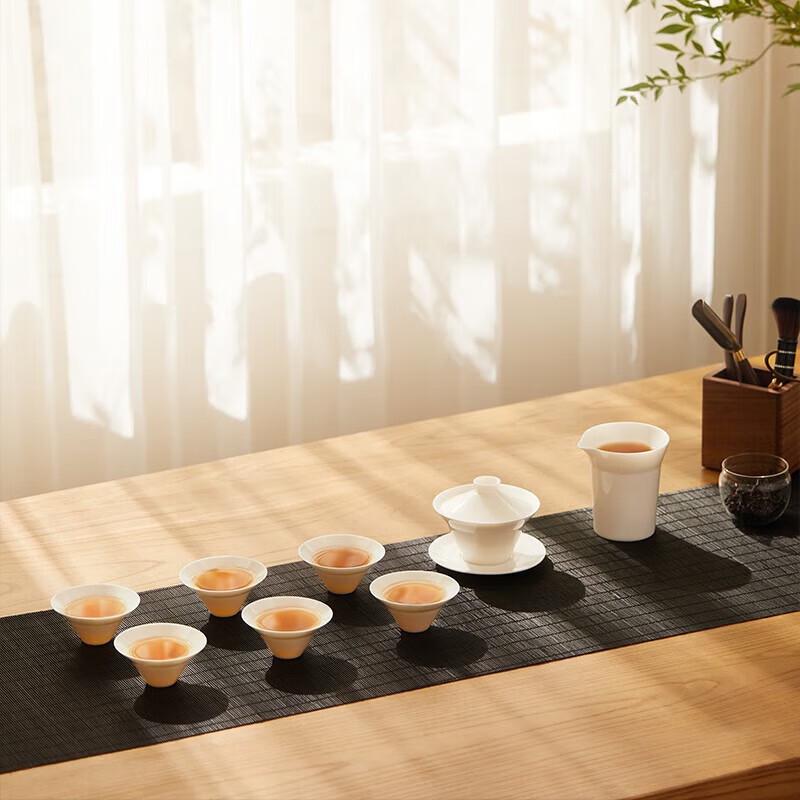 Mingzhan Mutton-Fat Jade Porcelain Chinese Tea Set - 8 Pieces