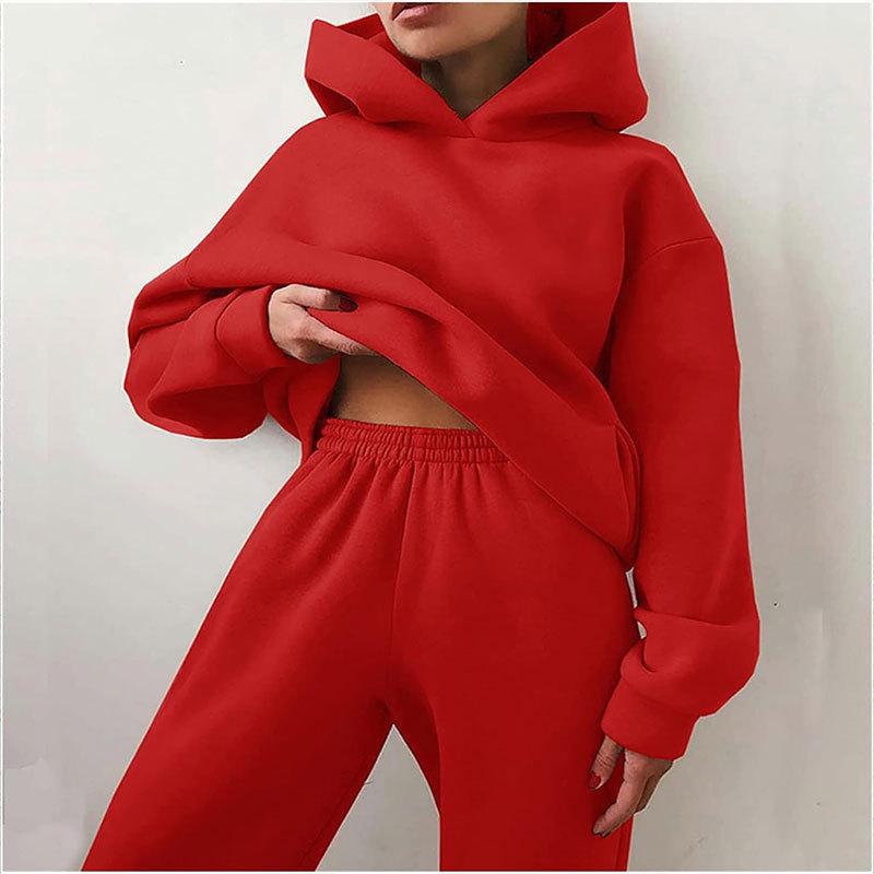 Women's Tracksuit Suit Autumn Fashion Warm Hoodie Sweatshirts Two Pieces Oversized Solid Casual Hoody Pullovers Long Pant Sets